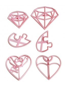 Cortadores Y Marcadores De Fondant Corazones y Diamantes 6 Pzs Plástico