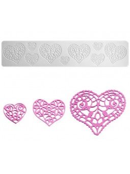 Molde Silicon Fondant Cenefa Encaje Corazones 40X10Cm