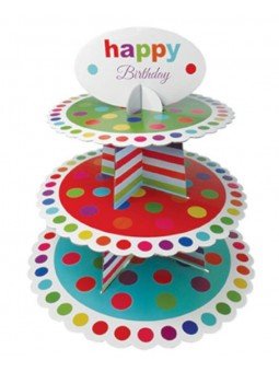 Exhibidor De Pastelitos Happy Birthday 3 Niveles