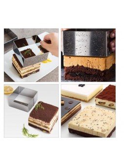 Juego de Aros Cuadrados Para Pastel Mousse 3 Piezas 10, 15. 20 x 4.5 altura cm