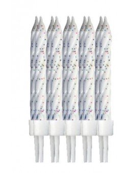 Vela Espiral Blanca Brillos Con Base 10 Piezas