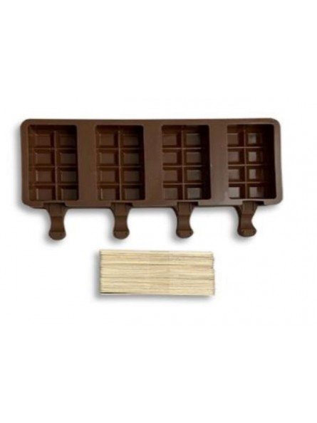Molde Silicón Paletas Hielo Cuadros 4 Cavidades 9x5x2.2cm Con 23 Palitos
