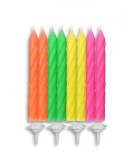 Vela Espiral Rosa Verde Neon Con Base