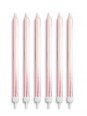 Vela Lisa Larga Rosa Perlado Con Base 6 Velas 6 Bases