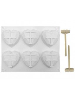 Molde De Silicón Corazón Diamante 6 Cavidades Con 2 Mazos 6x6x2cm