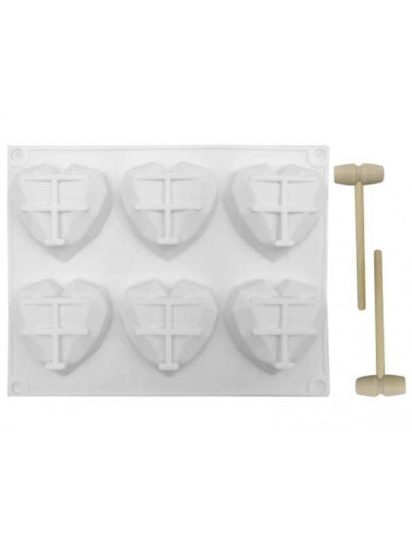Molde De Silicón Corazón Diamante 6 Cavidades Con 2 Mazos 6x6x2cm