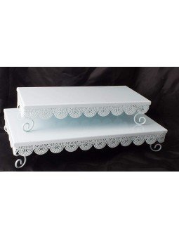 Juego De 2 Bases Para Pastelitos Metálicas Blanco 16X36 Y 24X44Cm