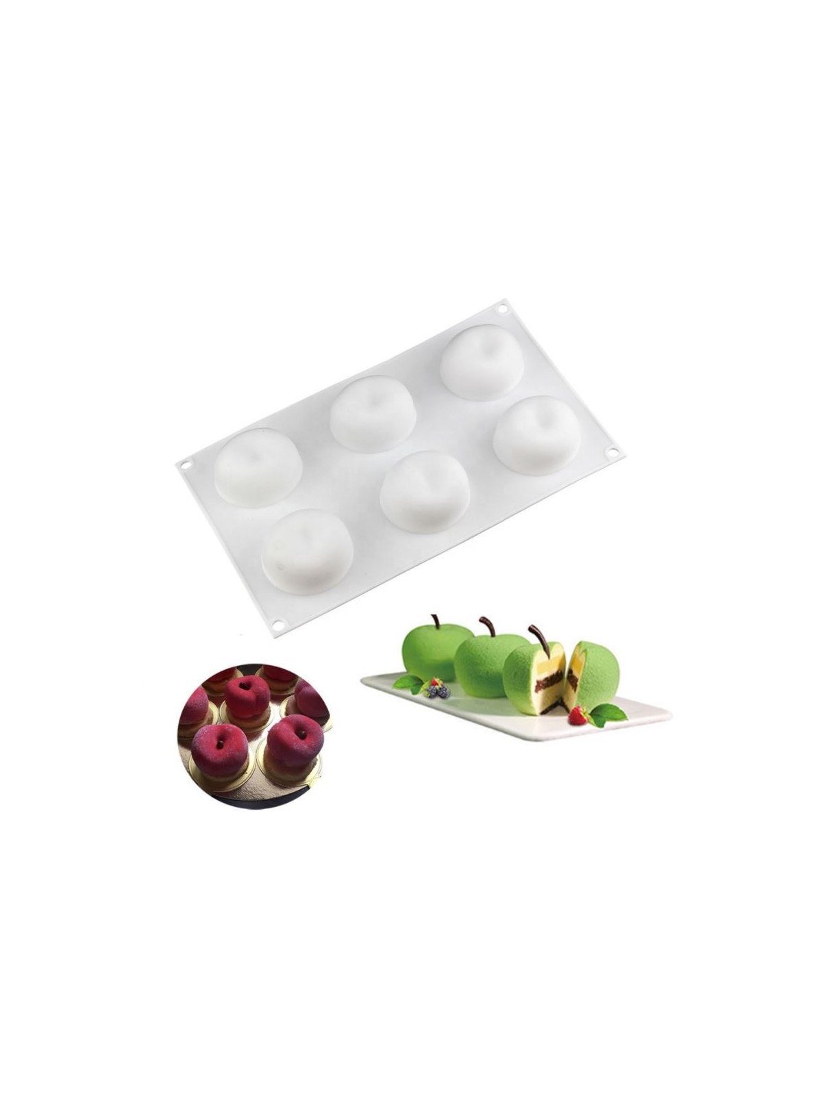 Molde De Silicón Manzana 3D 6 Cavidades 29X17X5.3 Cm