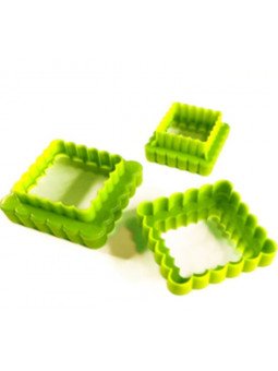 Cortador Galleta Cuadrado Rizado Doble Plástico 3 Pzs Chico a Gran