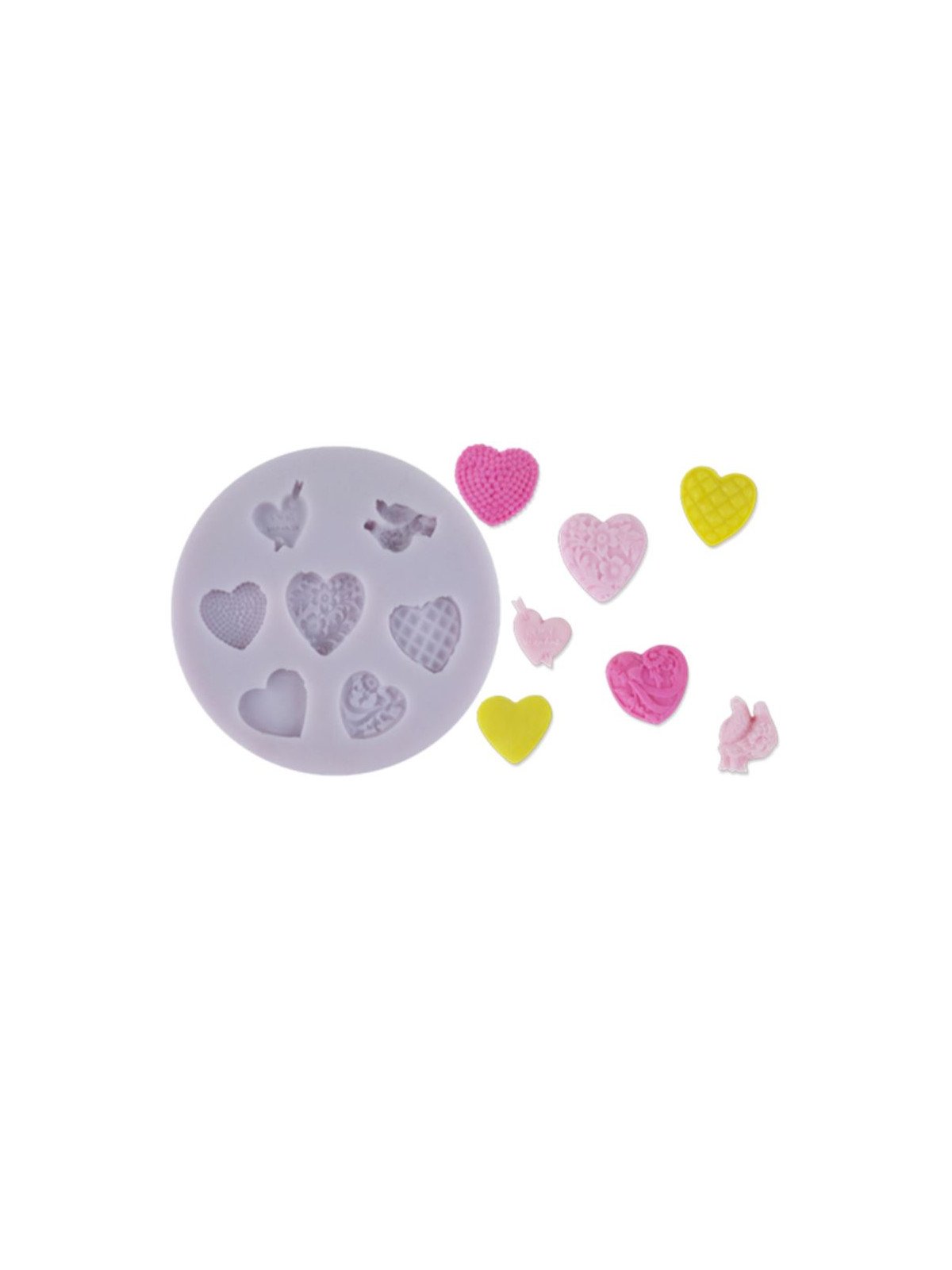 Molde De Silicón Fondant Corazones y Palomitos Ø9cm