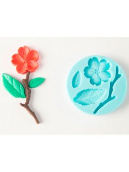 Molde De Silicón Fondant Flor Con Hojas y Tallo Ø6cm
