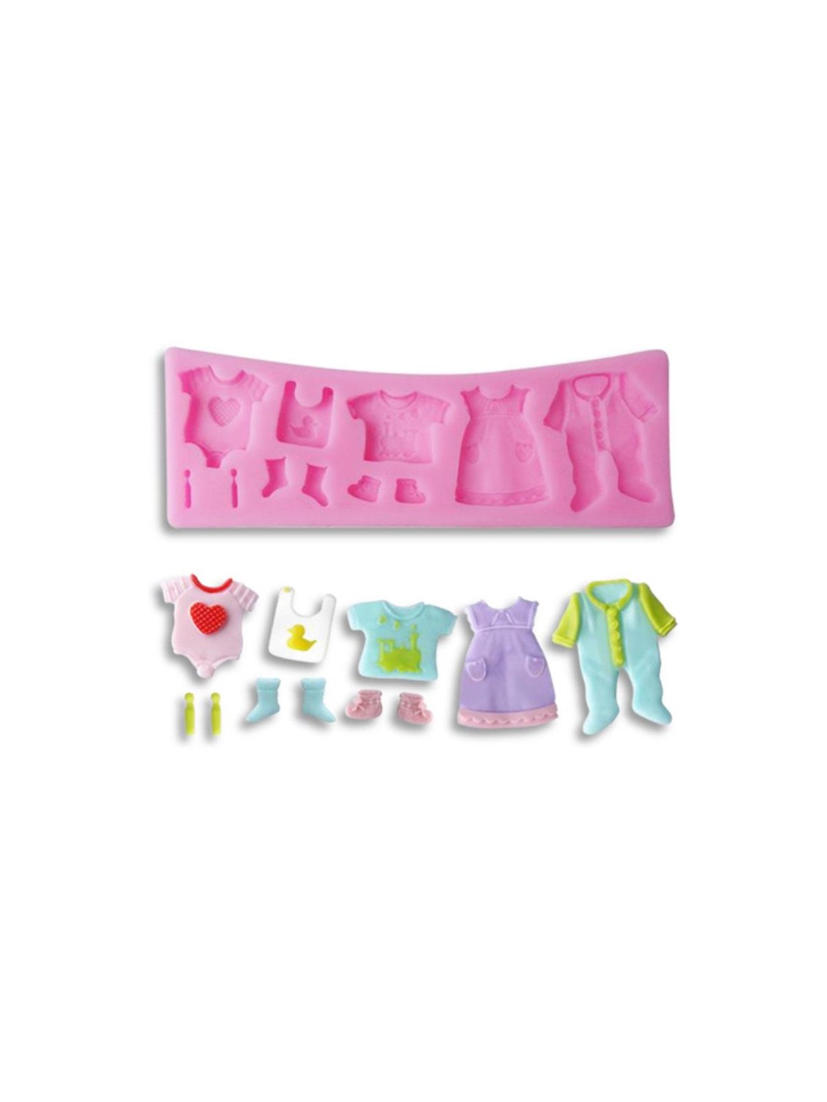 Molde Silicón Fondant Baby Shower: Ropa De Bebe 17x6cm
