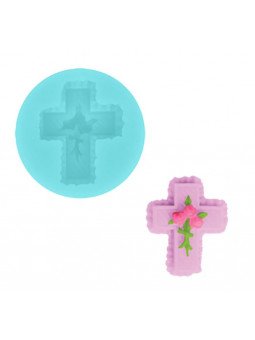 Molde De Silicón Fondant Cruz Con Flor Ø5.5cm