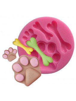 Molde Silicón Fondant Huella De Perrito y Huesos Ø7.5cm