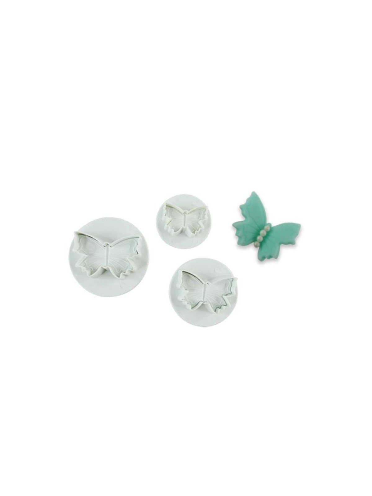 Cortador Fondant Mariposa Eyector 3 Pzs: 7, 3 y 5 cm