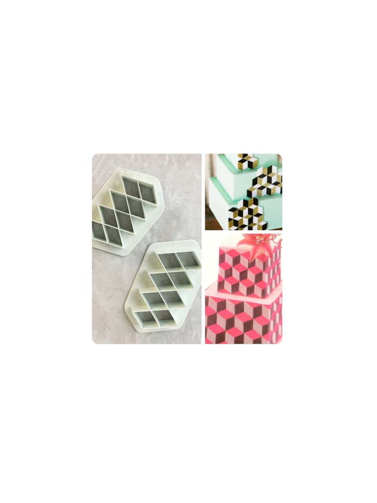Cortador Fondant Rombos, Diamantes, Cubos, Triángulos 2 Pz