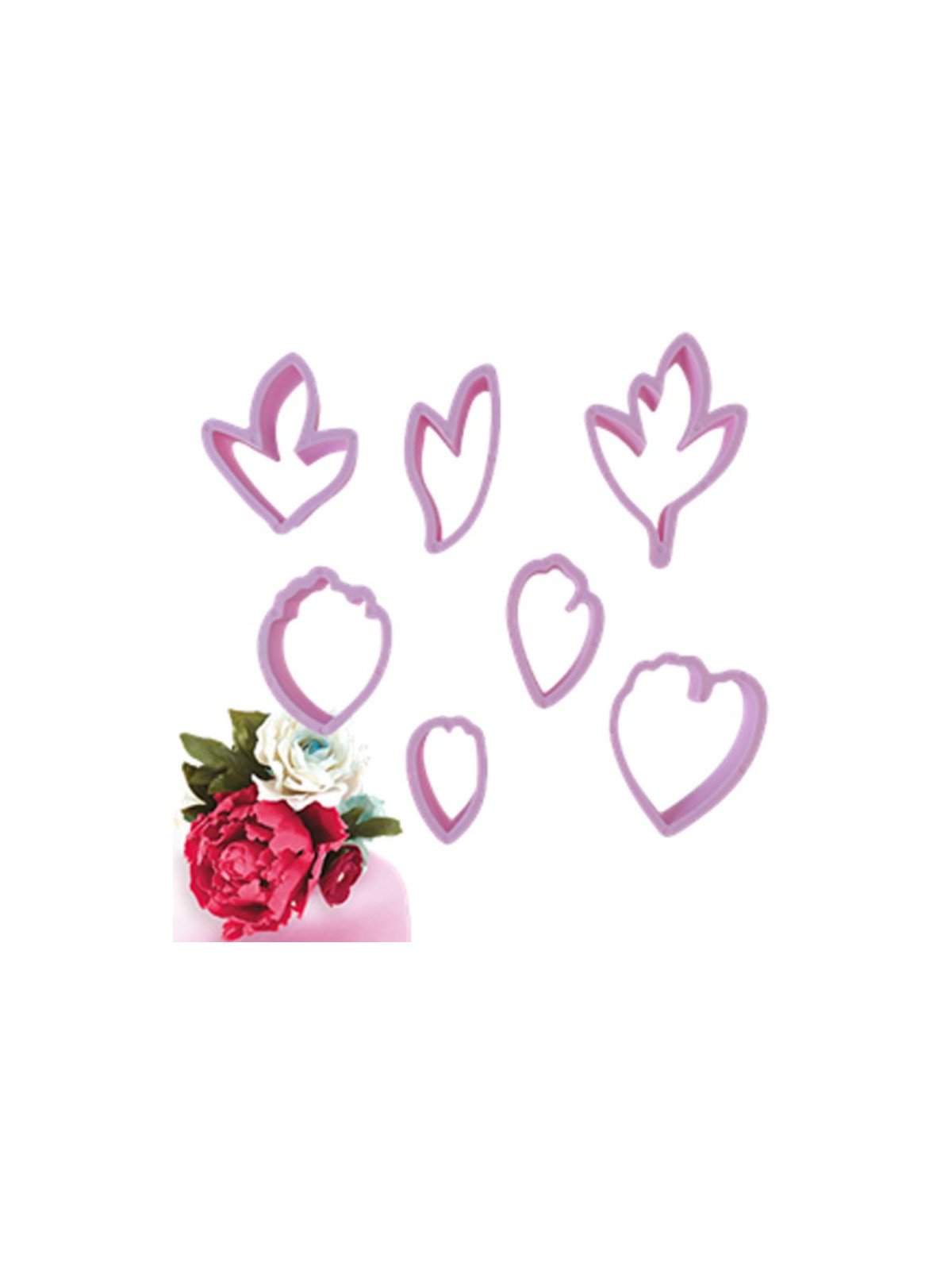 Cortador Fondant  Hojas Y Flores 7 Pz  9cm Plástico