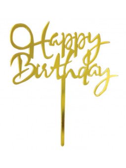 Cake Topper Decoración Para Pastel De Acrílico Happy Birthday Dorado Manuscr