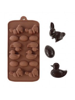 Molde Silicón Para Chocolate Pascua: Conejos Y Huevos 22x11cm