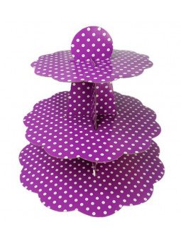 Exhibidor De Pastelitos Púrpura Con Puntos Blancos 3 Niveles