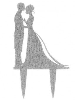 Cake Topper Novios Beso Frente Plata 13x22cm Acrílico