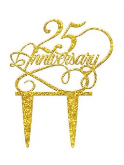 Cake Topper 25 Anniversary Dorado 15x19cm Acrílico