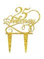 Cake Topper 25 Anniversary Dorado 15x19cm Acrílico