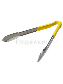 Pinza Para Alimentos Acero Inox. 30 cm Mango Plastificado Amarillo