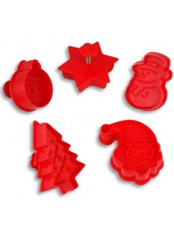 Cortadores Galleta Navideños: Copo De Nieve, Pino, Santa, Muñeco De Nieve y Esfera 5 Pzs Plástico